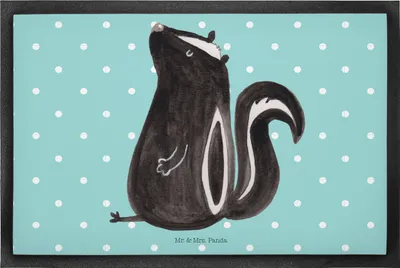 Produktbild von Mr. & Mrs. Panda fußmatte Stinktier Sitzen 60 x 90 cm - Türkis Pastell - Geschenk, Spruch, Skunk, Bodenvorleger, Schmutzfangmatte, Wildtier, Sauberlaufmatte, Gummimatte