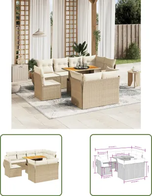 Produktbild von The Living Store 9-tlg. Garten-Sofagarnitur mit Kissen Beige Poly Rattan