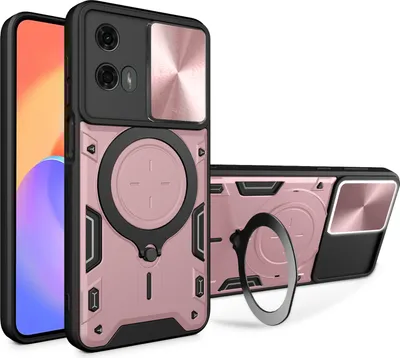 Produktbild von Handyhülle für Motorola Moto G 5G 2024 Dual-Layer Stoßfest Rüstung Hülle mit Dia Kameraschutz und Kreisförmig Ring Ständer Roségold