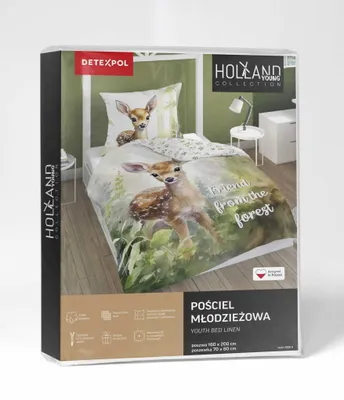 Obrázek produktu pro Detexpol Bavlněné ložní prádlo 160x200 zelená bílá jelen 5156A youth Holland Collection