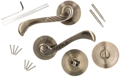 Productafbeelding van KOTARBAU® Deurklinkset met ronde rozet, handgrepen met veroordeling, bronskleurig, antiek messing van zaak, deurgrepen, binnendeurgrepen met grendel