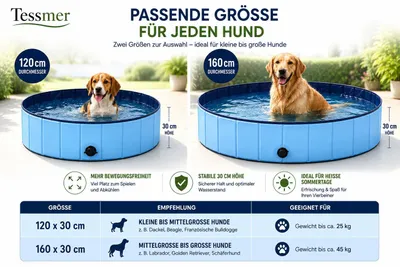 Produktbild von Tessmer Hundepool 160cm faltbar Hunde Pool Planschbecken Garten