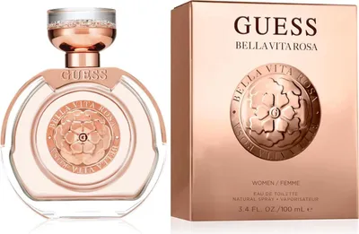 A perfume bottle and its packaging are displayed against a white background.