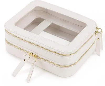 Produktbild von Gepolsterter Reise-Kosmetik-Koffer mit doppeltem Verschluss und Kompartimenten (Beige)