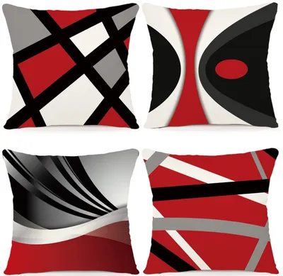 Produktbild von 4er-Set Kissenbezüge, 45 x 45 cm, dekorative Outdoor-Kissenbezüge, Leinenkissenbezüge, geometrische Muster für Sofa, Wohnzimmer, Zierkissen