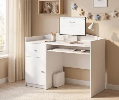 Immagine prodotto di Scrivania per bambini, scrivania per studenti, scrivania bianca, scrivania per adolescenti | Scrivania per computer per studenti | Scrivania con spazio contenitivo, productTiles.product.images.aiGenerated
