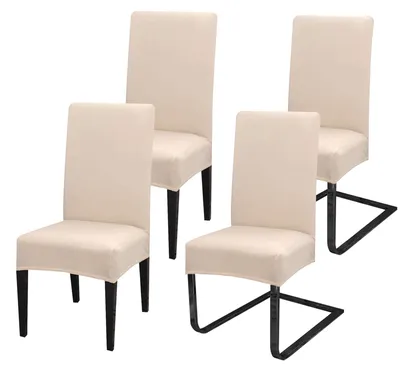 Produktbild von Stuhlhussen, 4er-Set, elastische Stuhlhussen, universelle Stuhlhussen aus Polyester, Stuhlhussen für Esszimmer, Hotels, Bankette, Partys, Dekoration, Hochzeiten, beige