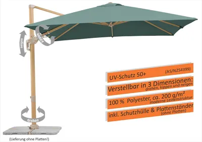 Produktbild von Ampelschirm Rhodos Twist Loft 300x300/8 quadratisch, ca. 300 x 300 cm, Farbe:grün