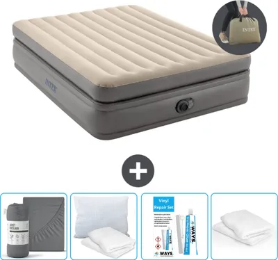 Produktbild von Intex Luftbett - 2 Personen - 152 x 203 x 51 cm - Grau - Inklusive Pumpe - Spannbettuch - Küssen - Reperaturset en Kissenschutz
