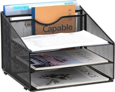 Immagine prodotto di Uniqoos® Organizer da scrivania in metallo, formato A4 – 5 scomparti per documenti, verniciato a polvere, dimensioni 34 x 31 x 24 cm, organizer da ufficio dal design moderno