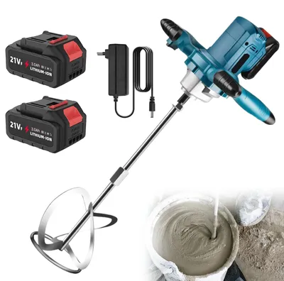 Image de Malaxeur électrique - Mélangeur pour mortier et peinture - Couple de 140 Nm - 6 vitesses - 21 V - 2 batteries