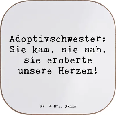 Produktbild von Mr. & Mrs. Panda Personalisierte Untersetzer Adoptivschwester Herz - Weiß - Geschenk, Herzen, handgemacht, Bierdeckel, Familienmitglieder, Geschwisterliebe, Liebe