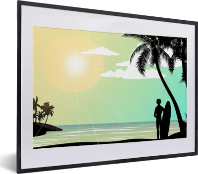 Produktbild von MuchoWow® MuchoWow® Gerahmtes Poster Meer - Surfen - Sonne - Palme 40x30 cm - Poster mit zchwarzem Bilderrahmen - Bilderrahmen - Poster im Rahmen