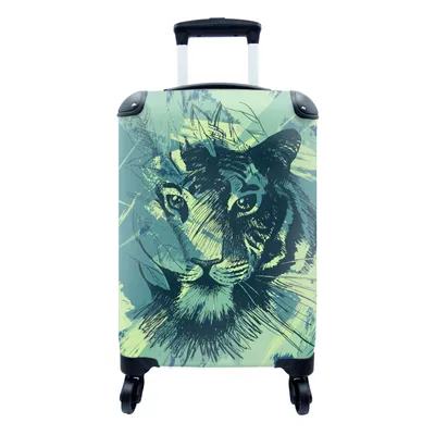 Produktbild von MuchoWow® Koffer Handgepäck Trolley Rollkoffer Kleine Reisekoffer mit 4 Rollen - Tiger - Kopf - Abstrakt - Cabin Size < 55x40x23 cm & 55x40x20 cm - Fotokoffer - Kabinenkoffer - Boardgepäck - Reise-Box - Reisekoffer - Reisegepäck - Koffer mit Bild - Trolley für Kinder