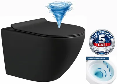 Immagine prodotto di Domotechnika | Sedile WC - 48x37x37 cm - Scarico Tornado - Sedile WC Slim con chiusura ammortizzata - Nero opaco