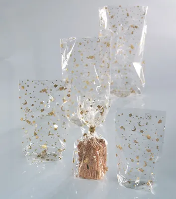 Produktbild von Folia Zellglasbeutel mit goldenem Weihnachtsdruck, 100 Beutel, 145x235mm, transparent (1 Stück)