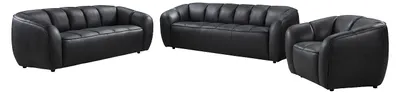 Produktbild von 3-Sitzer-Sofa, 2-Sitzer-Sofa und Sessel aus schwarzem Leder PRADONI