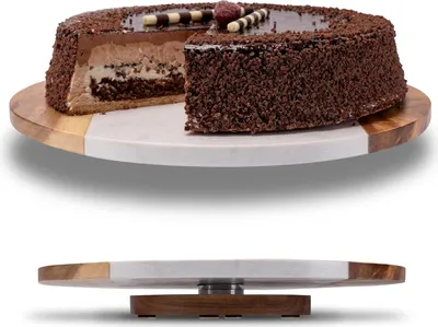 Produktbild von Famanu Drehbare Servierplatte aus Marmor und Akazienholz - 30 cm