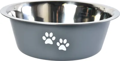 Produktbild von Dehner Lieblinge Hunde- und Katzennapf Paw, ca. 7 x 16 x 21 cm, 1560 ml, Edelstahl, grau