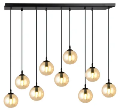 Image de Suspension COSMO avec neuf sphères en verre ambré et structure noire