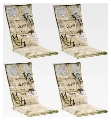 Produktbild von Gartenstuhlauflagen Hochlehner 4er Set - 120 x 50 cm - Olivenmotiv - Baumwolle