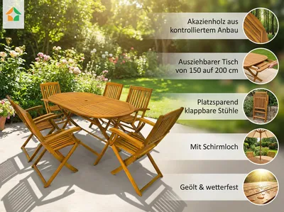 Produktbild von 7tlg. Sitzgruppe Boston aus Akazienholz