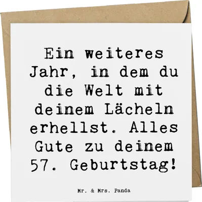 Produktbild von Mr. & Mrs. Panda Grußkarte Spruch 57. Geburtstag Lächeln - Weiß - Geschenk, 57 Jahre, Klappkarte, Jubiläum, Wertschätzung, herzliche Botschaft, Happy Birthday, faltkarte