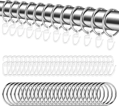 Zdjęcie produktu dla Metalowe pierścienie do zasłon z haczykami, zestaw 48 sztuk, średnica wewnętrzna 30 mm, do zasłon prysznicowych i karniszy