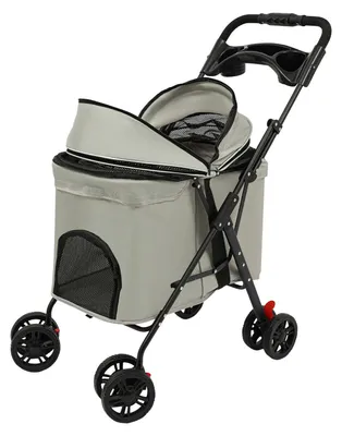 Immagine prodotto di Trasportino per animali domestici - Passeggino per cani e gatti, ideale per piccoli animali - Ruote girevoli a 360° - Pieghevole e trasportabile - Adatto per animali fino a 12,5 kg - Colore: grigio
