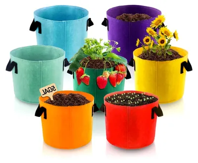 Produktbild von 7 Stück 10 Gallonen Pflanzsäcke, 7 Farben Vliesstoff Atmungsaktive Pflanztaschen für Wurzelbelüftung mit Tragegriff für Blumen, Gemüse und Obst