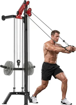 Produktbild von Latzugstation 16-Fach Verstellbar zur Wandmontage Latzugturm inkl. Latzugstange Griffstange Seilzug Latzugmaschine bis 120kg Fitnessstation Kabelzugstation Latzug-Station Kraftstation