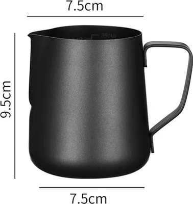 Produktbild von Milchkännchen,350ml Edelstahl Aufschäumkännchen, Milchaufschäumer, Barista Zubehör, Milchkanne Edelstahl-schwarz