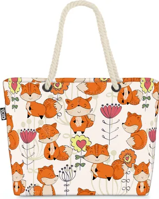 Produktbild von VOID Kinder Füchse Blumen Strandtasche Shopper 58x38x16cm 23L XXL Einkaufstasche Tasche Reisetasche Beach Bag