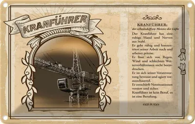 Produktbild von vianmo Blechschild 12x18 cm Kranführer 1 Beruf Arbeit