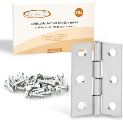 Produktbild von ECENCE 20x Edelstahl Scharnier (44x32x1mm / 1.73x1.26x0.04inch) mit Schrauben Edelstahl Tür-Scharn