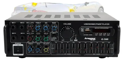 Zdjęcie produktu dla Wzmacniacz mocy, maksymalna moc wyjściowa 400W, Bluetooth 5.0, 5-pasmowy korektor, 4 wejścia mikrofonowe, radio FM