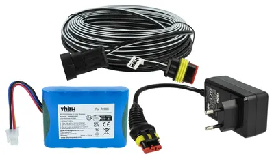 Produktbild von vhbw 1x Netzteil, 1x 3000 mAh Akku, 1x 30 m Niederspannungskabel kompatibel mit Gardena Sileno City 2018, Sileno City 250, Sileno City Rasenmäher