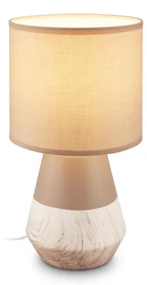 Obrázek produktu pro BRILONER – Noční lampička, keramický podstavec, kabelový spínač, barva béžová s dřevěným vzhledem, rozměry 18x34 cm
