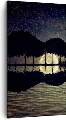 Produktbild von Bild auf Leinwand - Leinwandbild - See Nacht Wasser - 45x80cm - Wand Bild - Wanddeko - Wandbilder - Leinwanddruck - Bilder - Kunstdruck - Wanddekoration - Leinwand bilder - Wandkunst - PA45x80-3753