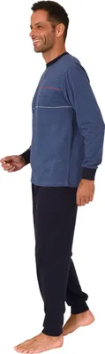 Produktbild von Eleganter Normann Herren langarm Schlafanzug Pyjama mit Bündchen und Frontprint ; blau , 50