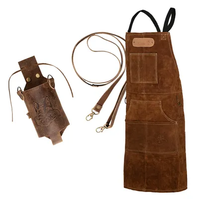 Produktbild von ROUGH SET Büffelleder Grill Koch & Küchen Schürze + Holly Holster Getränkeholster Hellbraun