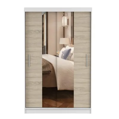 Produktbild von Schwebetürenschrank Kleiderschrank 120cm Weiß/Sonoma mit Spiegeln Neomi 01