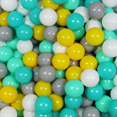 Produktbild von Bälle für Bällebad 7cm 500 Stück – gelb, mint, türkis, weiß, grau