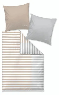 Produktbild von Satin-Wende-Bettwäsche - 155 x 220 cm - Beige - Grau - Weiß - Baumwolle - mit Reißverschluss