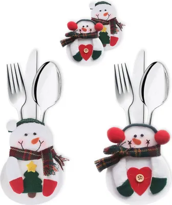 Produktbild von 2x Besteckbeutel Bestecktasche Serviettentasche Deko Besteckhalter Weihnachten