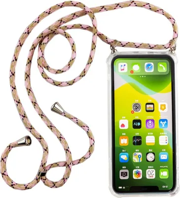 Zdjęcie produktu dla Łańcuszek do telefonu komórkowego Apple iPhone 11 Pro - etui na smartfona ze wstążką - sznurek z etui do zawieszenia w kolorze różowym