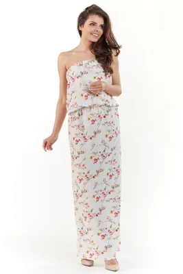 Productafbeelding van Awama damesjurk met bloemenprint, model Lynene, kleur ecru, maat S