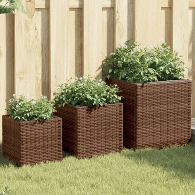 Produktbild von Langlebige Pflanzkübel 3 Stk. Braun Poly Rattan Pflanzkübel Möbel7198875