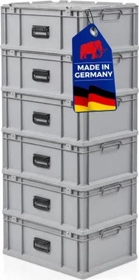 Produktbild von SuperSparSet 6x Eurobox NextGen Portable  Germany | HxBxT 23,5x40x60cm | 44 Liter | Grau | Eurobehälter, Transportbox, Transportbehälter, Stapelbehälter