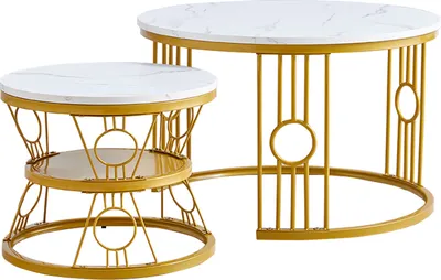 Produktbild von MODFU 2er-Set Couchtisch Beistelltisch mit Metallrahmen und MDF-Desktop，Wohnzimmertisch für Wohnzimmer, Schlafzimmer Balkon,Gold